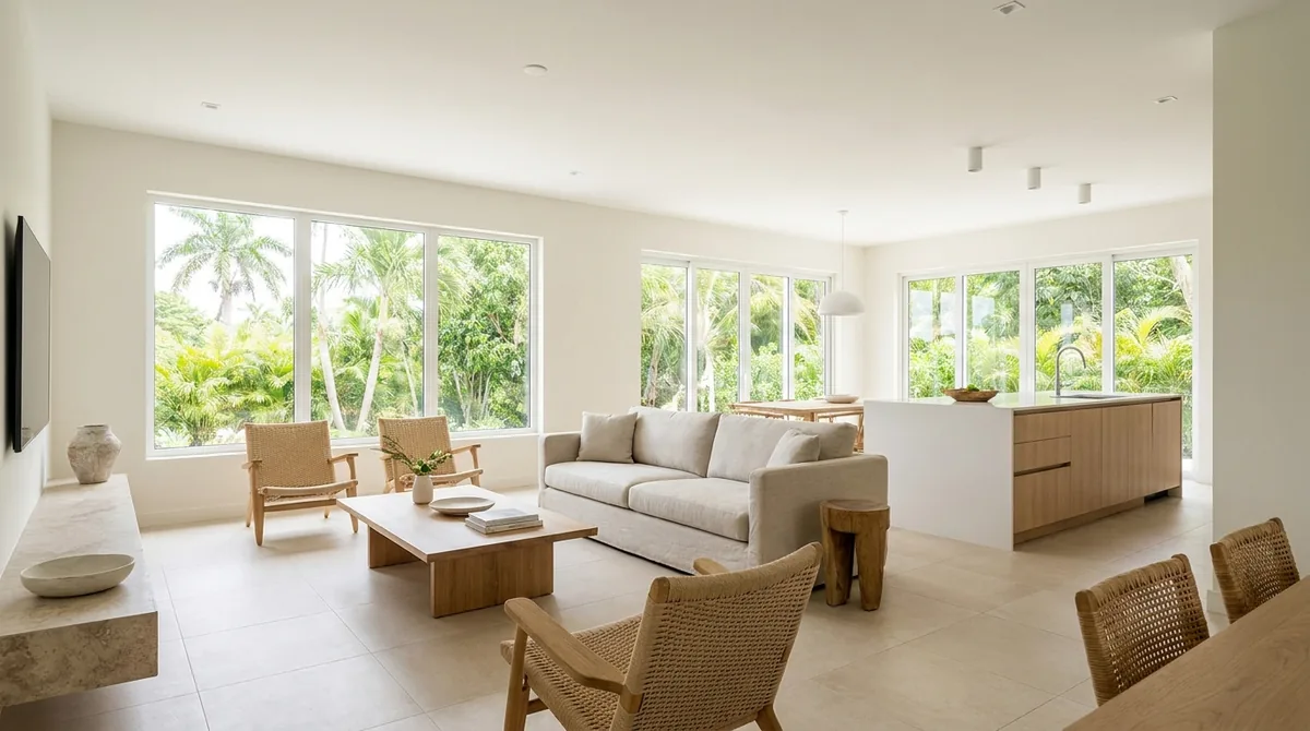Séjour d'une maison entièrement rénovée aux Antilles