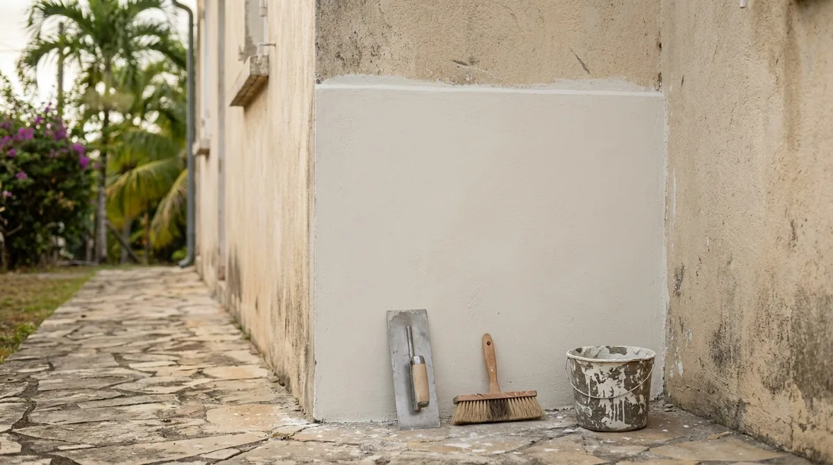 Réparation et reprise d'un mur en béton sur un bâtiment